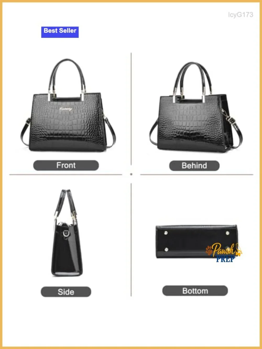 Crocodile Embossed PU Leather Satchel Handbag 3-Way Carry Crossbody